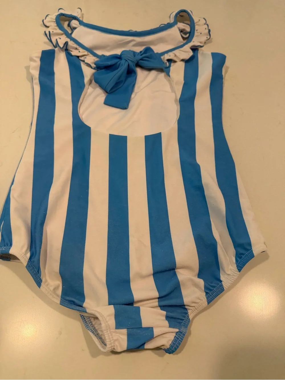 SweetHoney Blue & White Striped Ruffle One-Piece Swimsuit